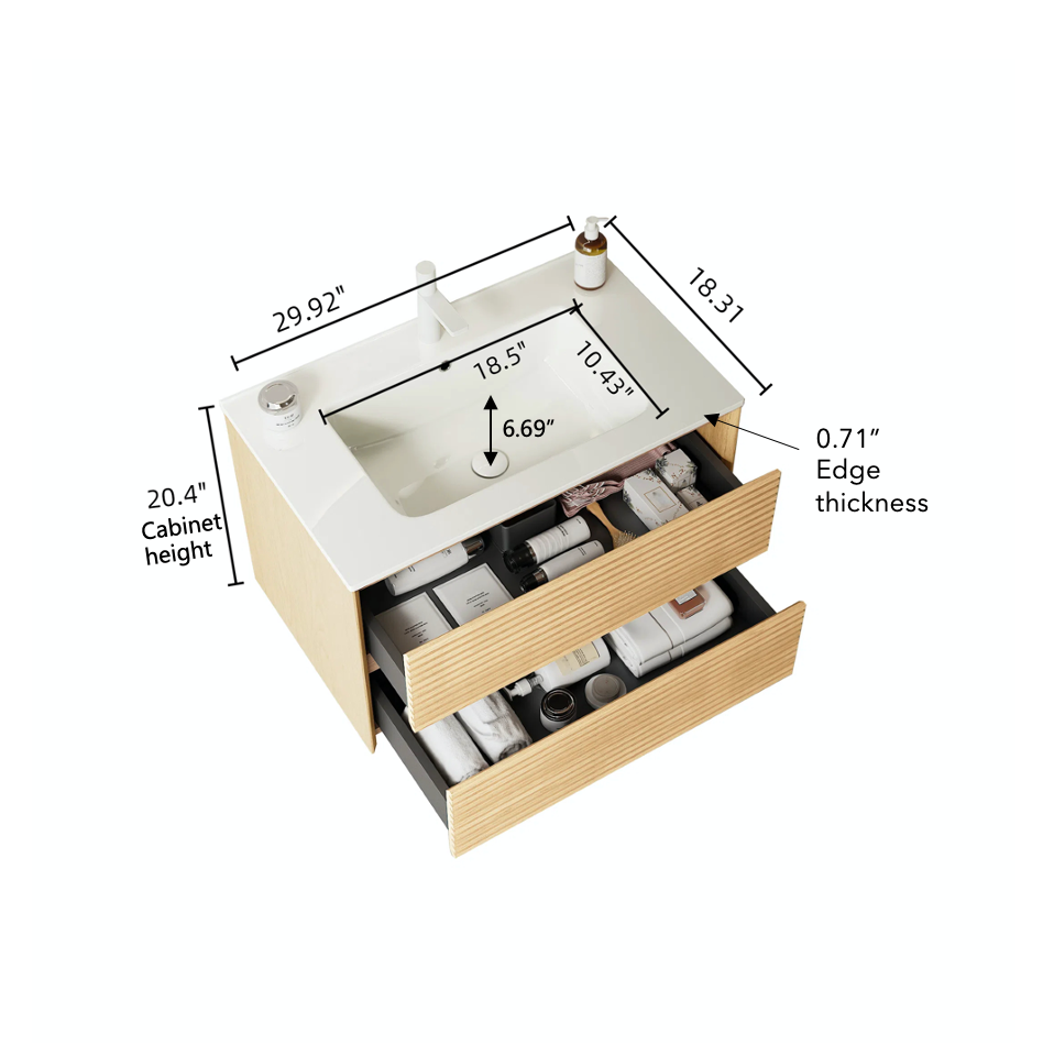 BRON 30" Bathroom Vanity - Golden Oak, White Ceramic Sink