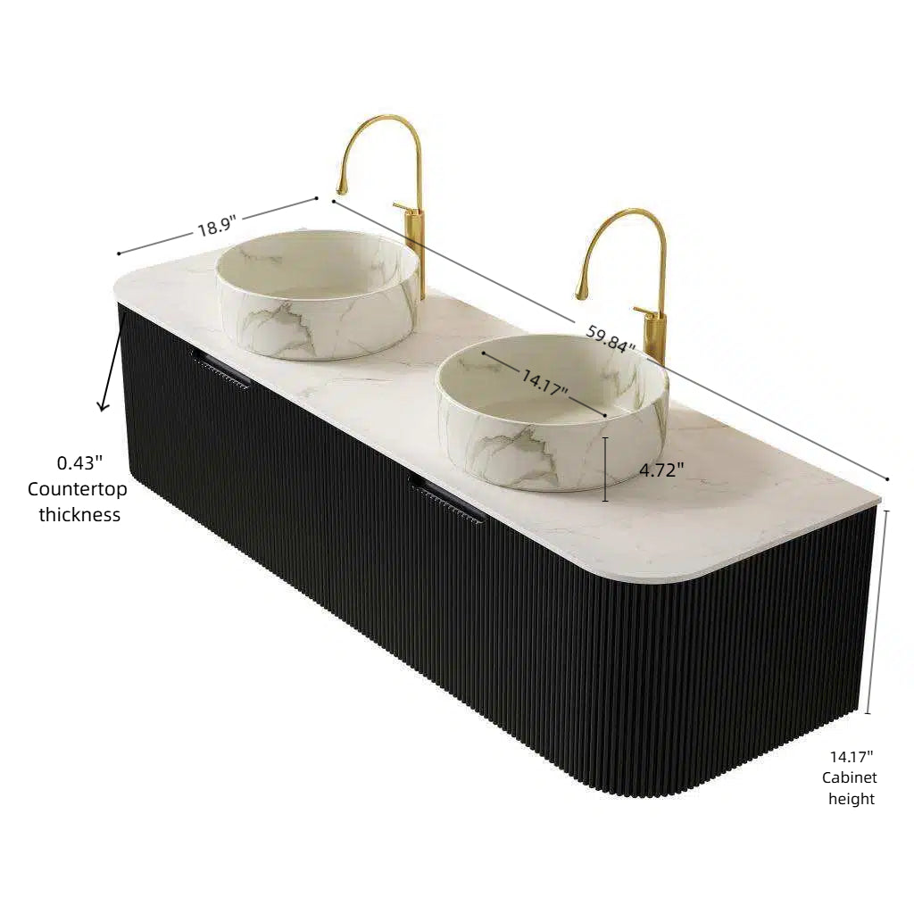 DINA 60" Bathroom Vanity & Sinks - Black, Carrara White, Stone White