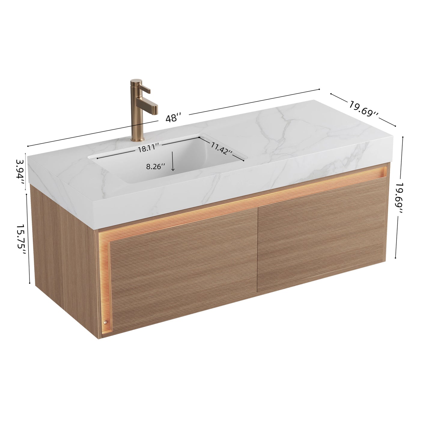 NYAH 48" Bathroom Vanity & Sink - Carrara White Sintered Stone