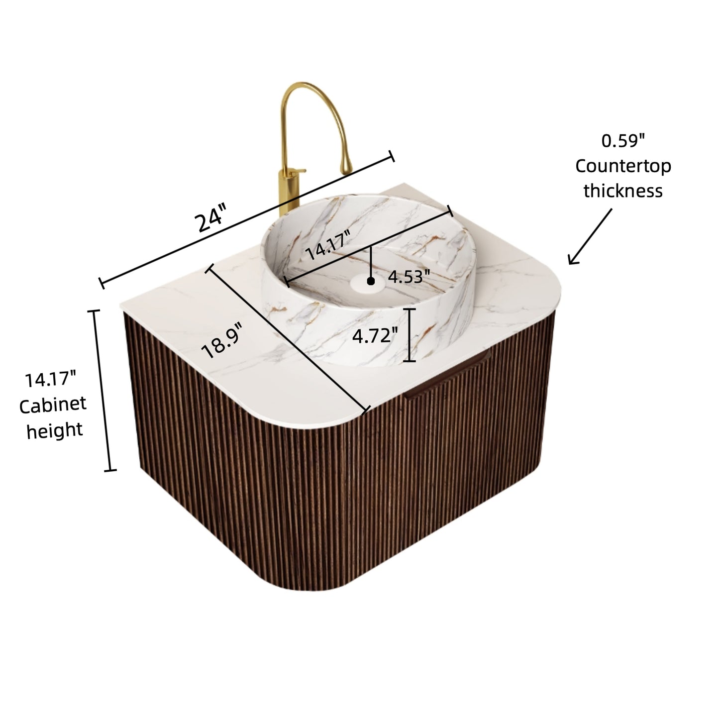 24 Inch Walnut Bathroom Vanity with Ceramic Basin for Modern Renovation