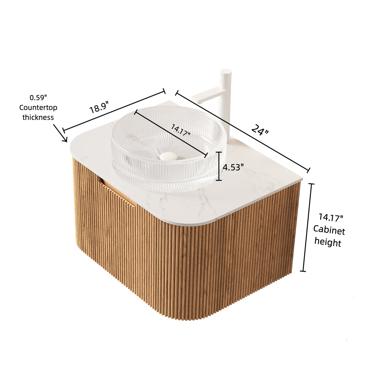 DINA 24" Bathroom Vanity - Natural Wood, Transparent Sink