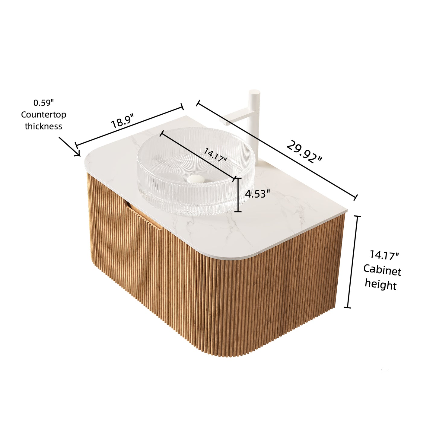 Modern Wall-Mounted Bathroom Vanity with Wood Finish and Glass Basin