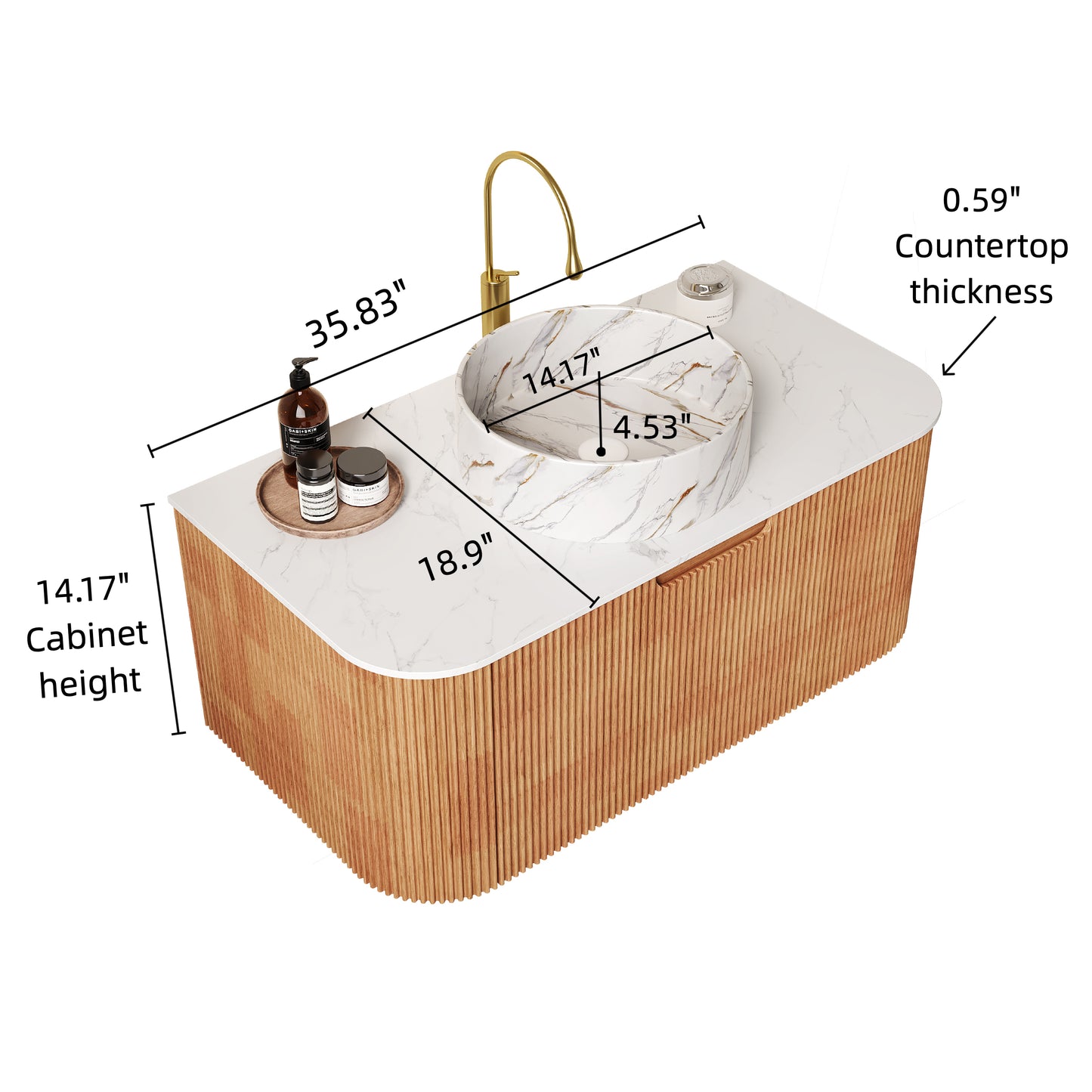 36" Natural Wood White Bathroom Vanity with Ceramic Sink