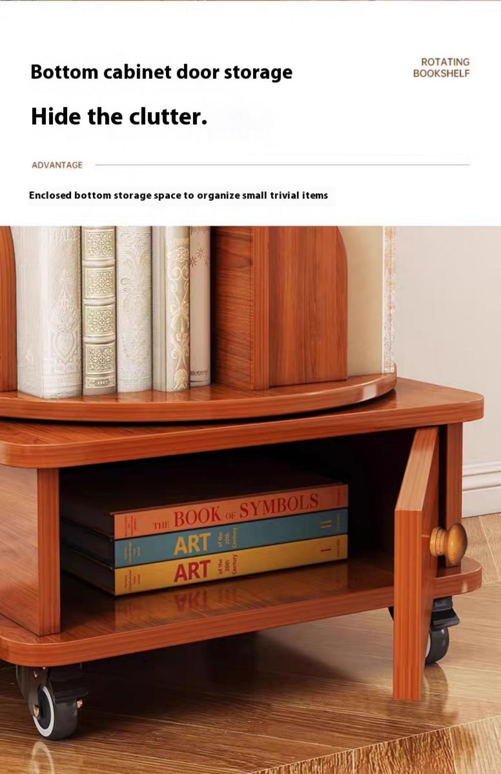 Rotating Bookshelf - 6 Tier Walnut Brown Corner Display Rack for Living Room