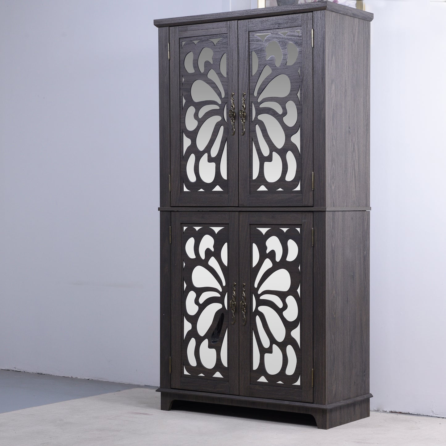 Dark Brown Engineered Wood Sideboard with Adjustable Shelves for Living Room