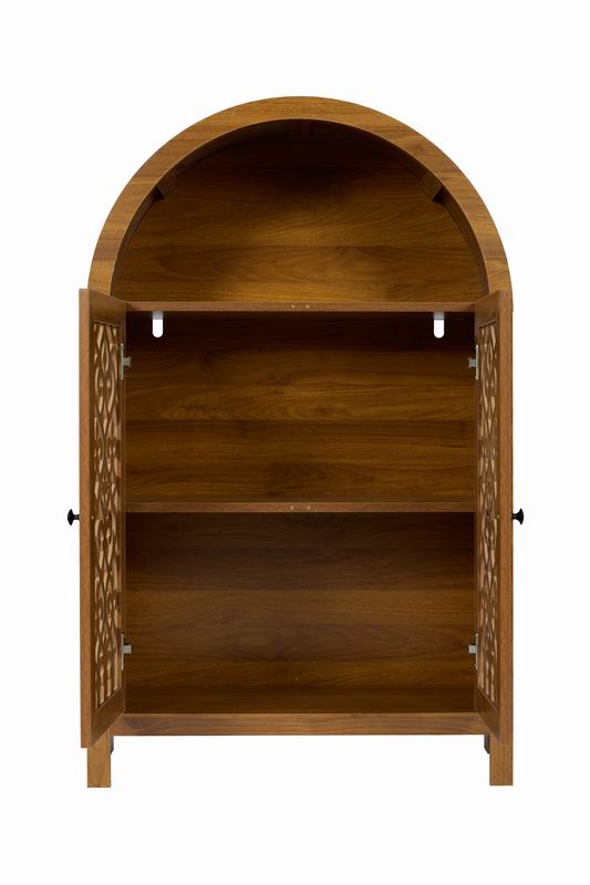 Walnut Wood Open Shelf Cabinet - 27.5" Tall Accent Storage for Living Room