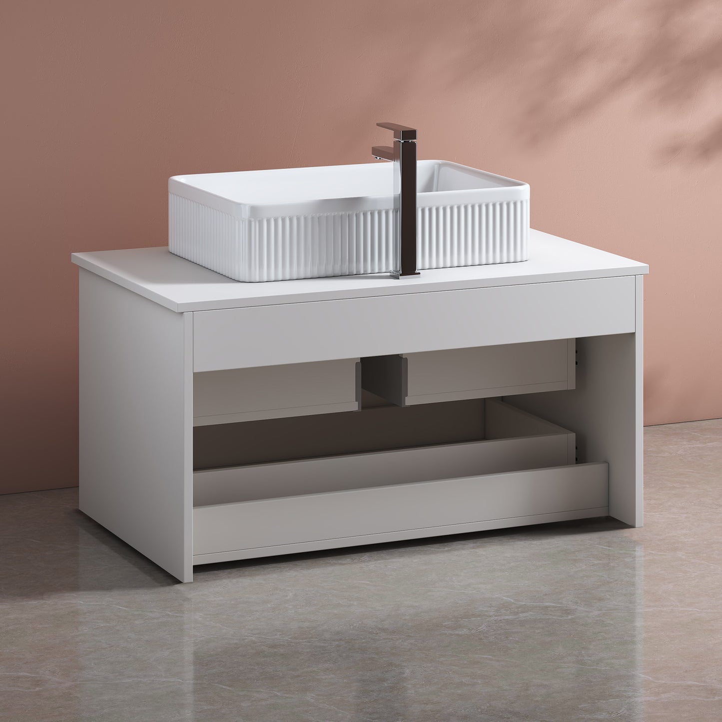 31.5" Gold White Ceramic Bathroom Vanity - Floating Storage Cabinet
