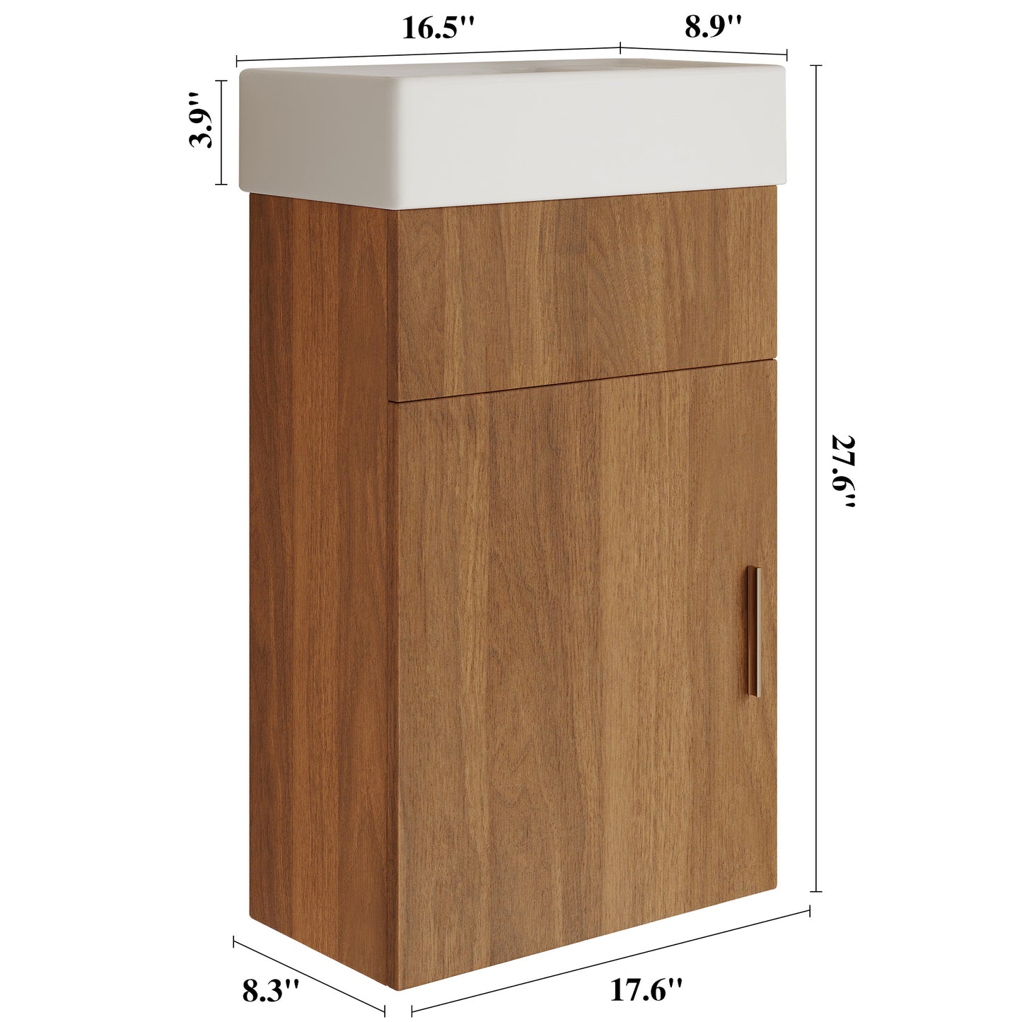 Walnut Floating Bathroom Vanity with Ceramic Basin and Plywood