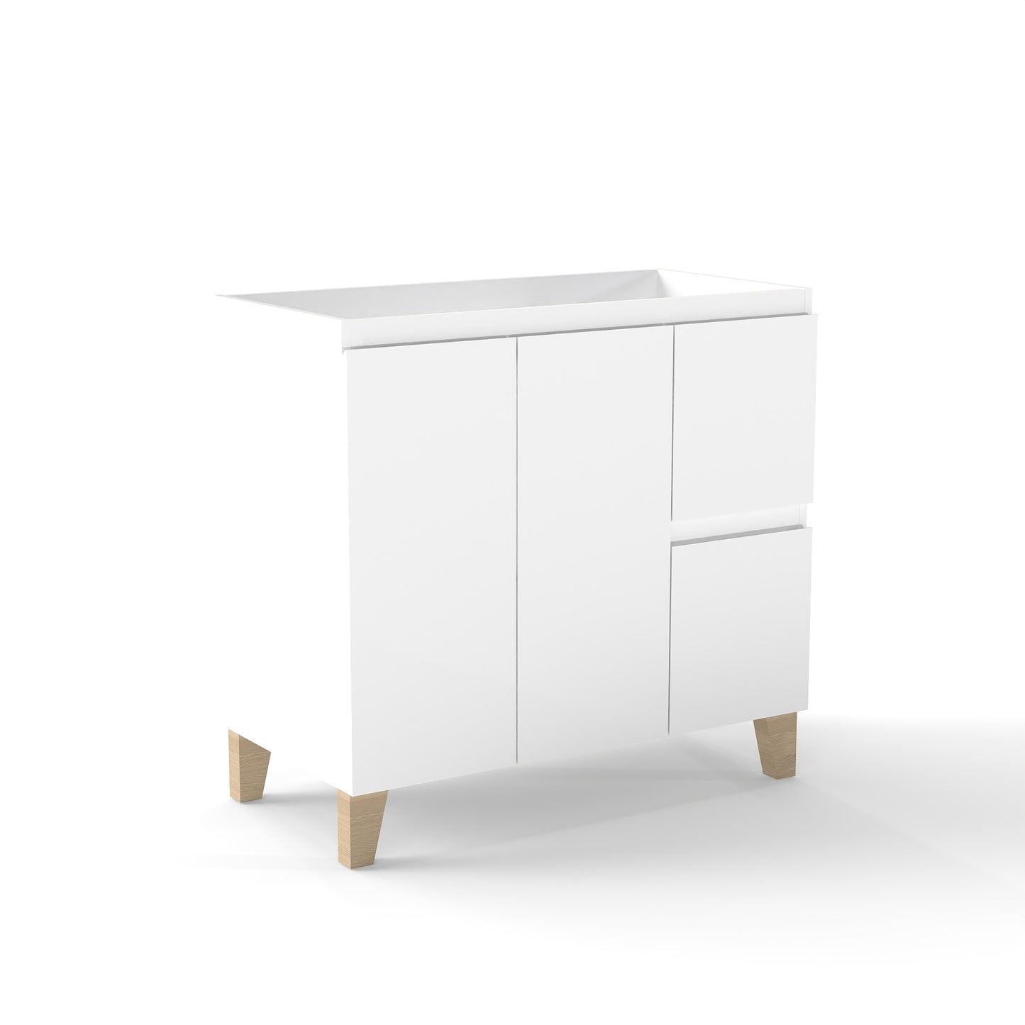 36-Inch Modern Bathroom Vanity, Cabinet with 2 Doors and 2 Big Drawer, Soft-Clost System,Handle-Free Design,Natural Solid Wood Feet,Only Cabiney,To Be Used With a 36-inch Ceramic Basin,Glossy White