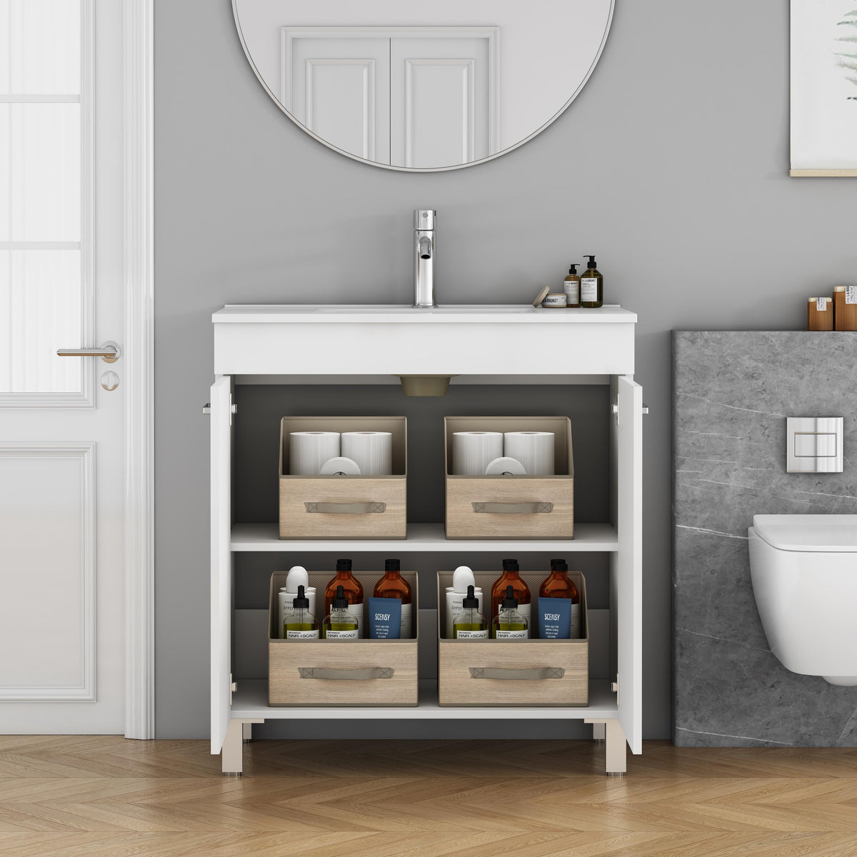 32 Inch Glossy White Bathroom Vanity with Sink Combo