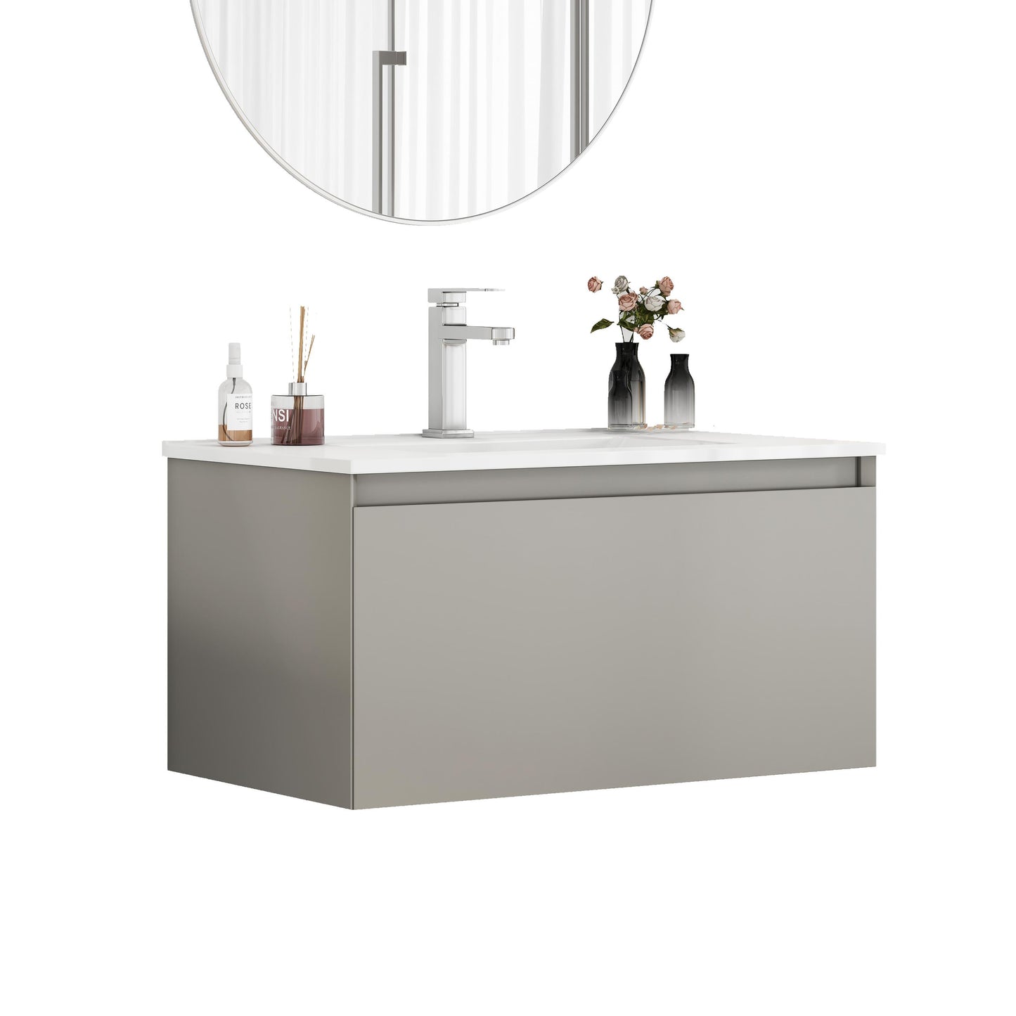 32 Inch Gray Bathroom Vanity - Wall Mounted Modern