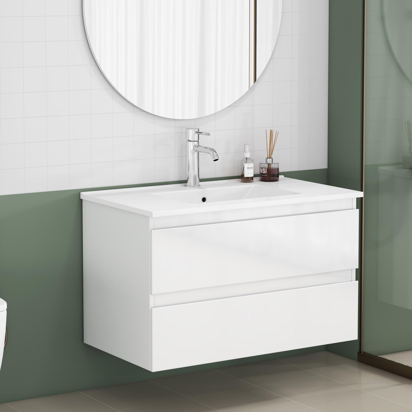 Glossy White 31.5-inch Bathroom Vanity with Sink Combo