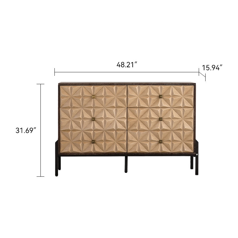 Living Room 48" Mid-Century Modern 6-Drawer Sideboard - Solid Wood & MDF,