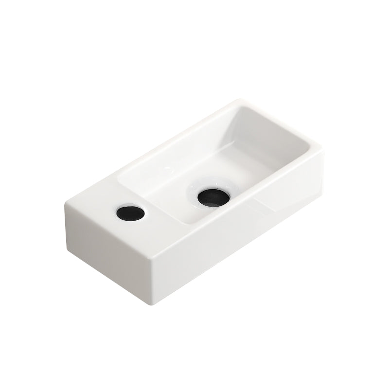 Wall Hung Basin Sink Small Cloakroom Basin Rectangle Ceramic Wash Basin Left Hand without Tap & Drain