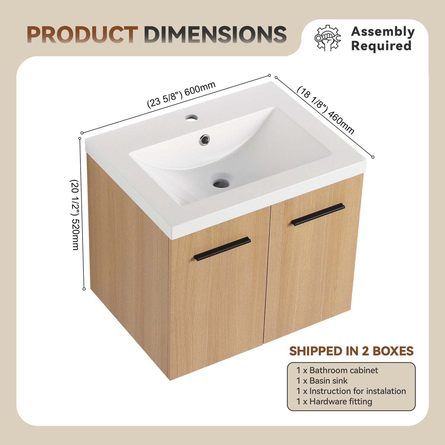 Light Oak Bathroom Vanity - Wall Mounted Storage