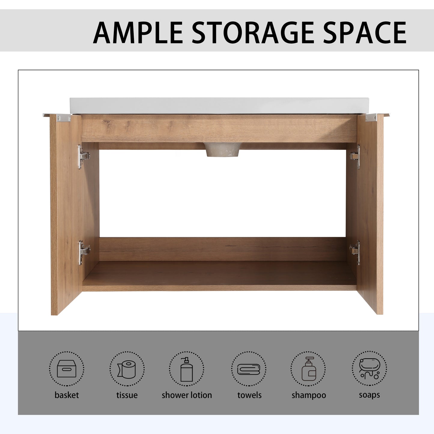 30 Inch Soft Close Bathroom Vanity - Plywood, Oak Finish