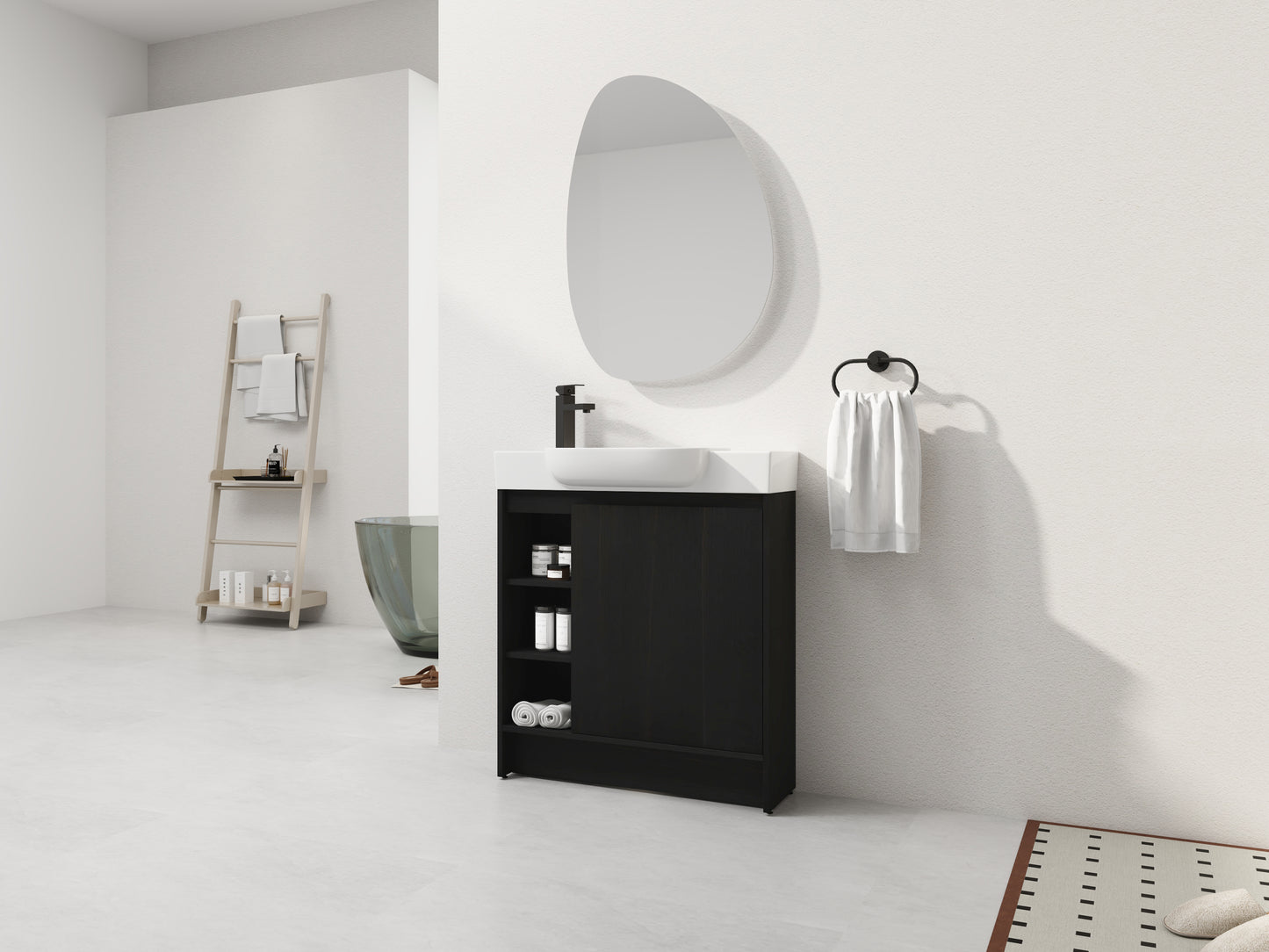 Dark Oak Bathroom Vanity - 30" Freestanding Sink