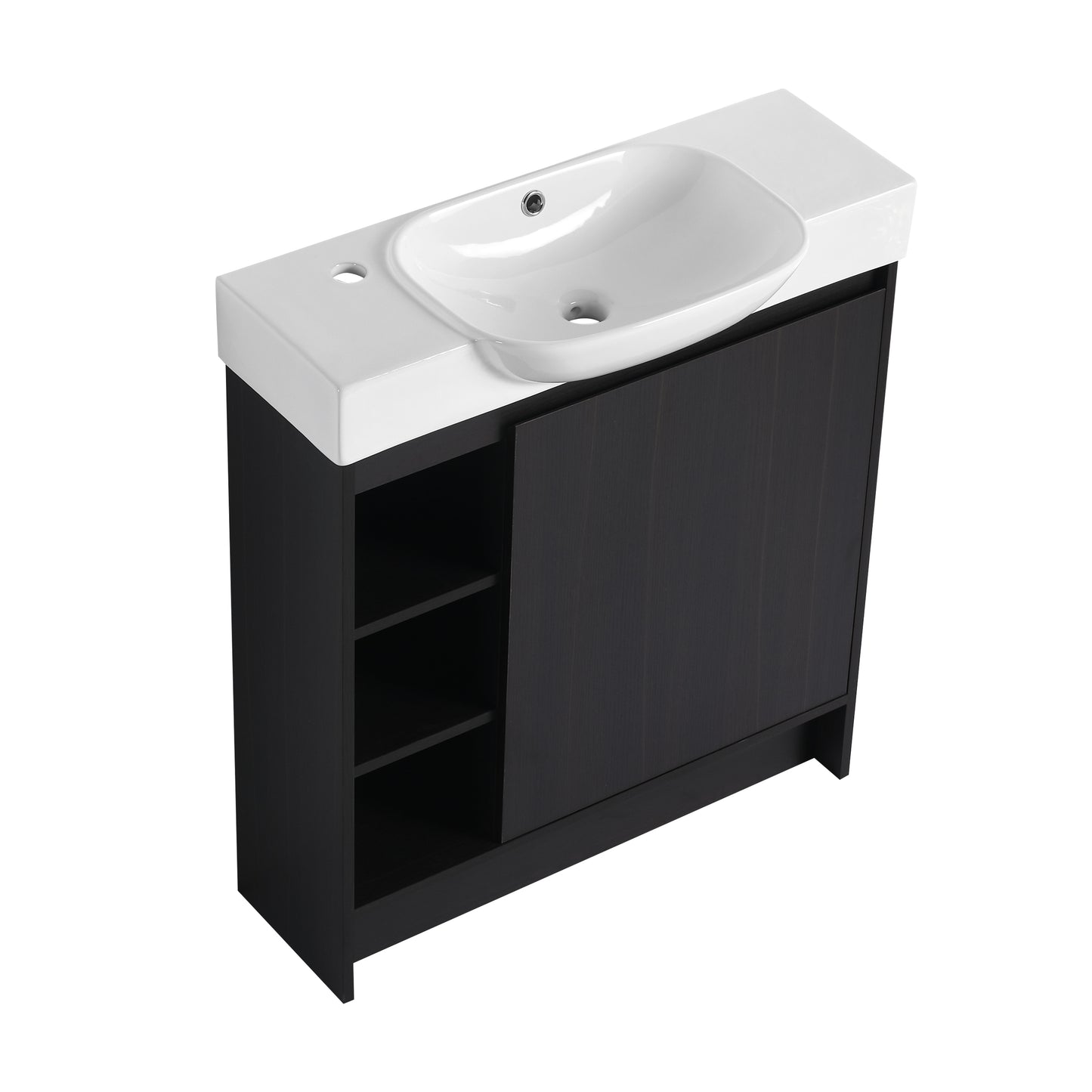 30'' Freestanding Bathroom Vanity with White Ceramic Sink & Soft-Close Door, Dark Oak, Plywood, KD-Packing