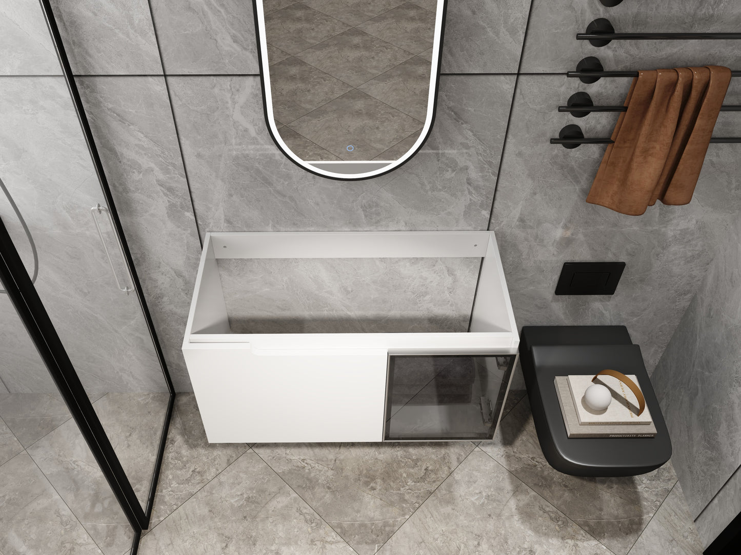 Modern Glossy White Bathroom Vanity Cabinet with Soft-Close Doors