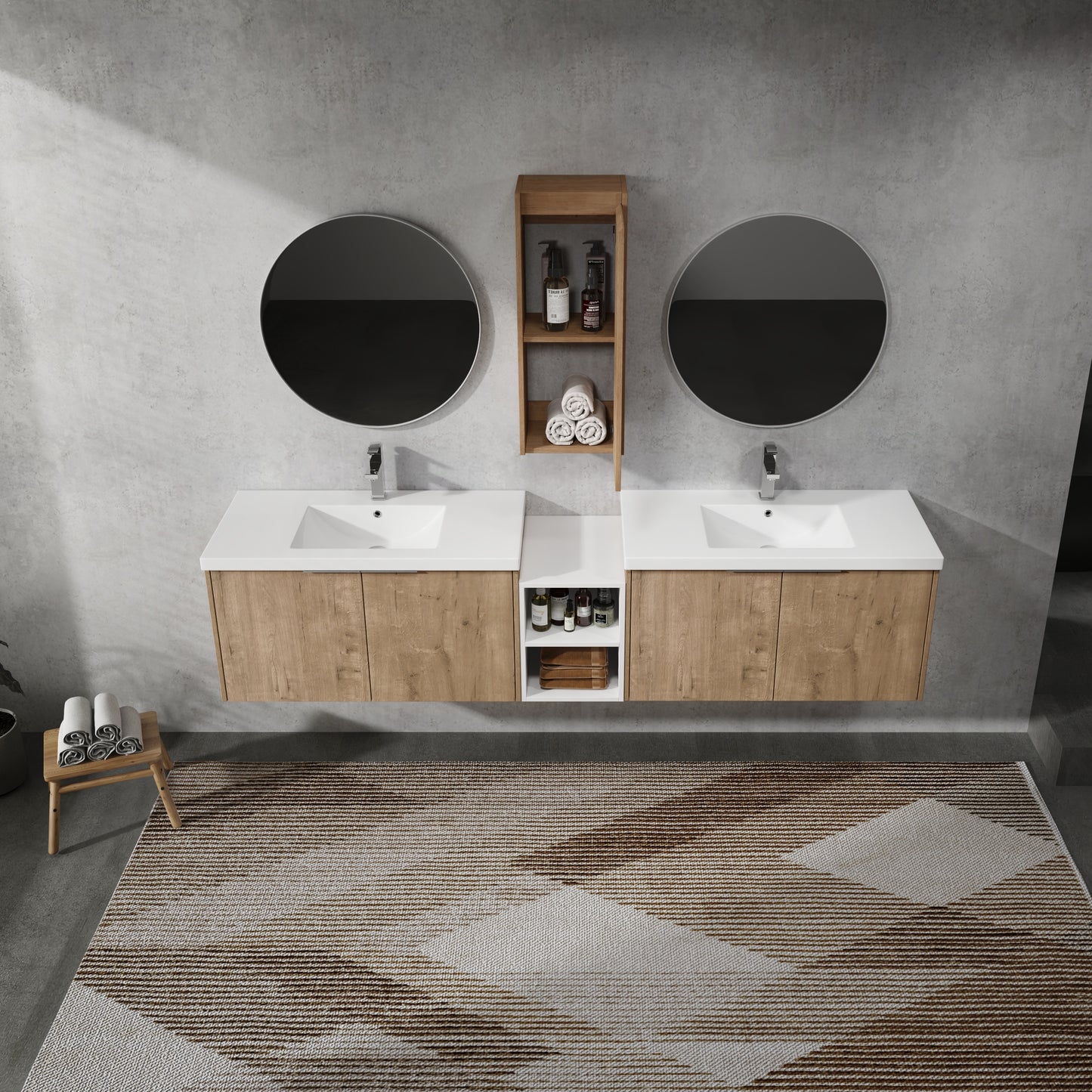 Imitative Oak Bathroom Vanity with Sink & Storage