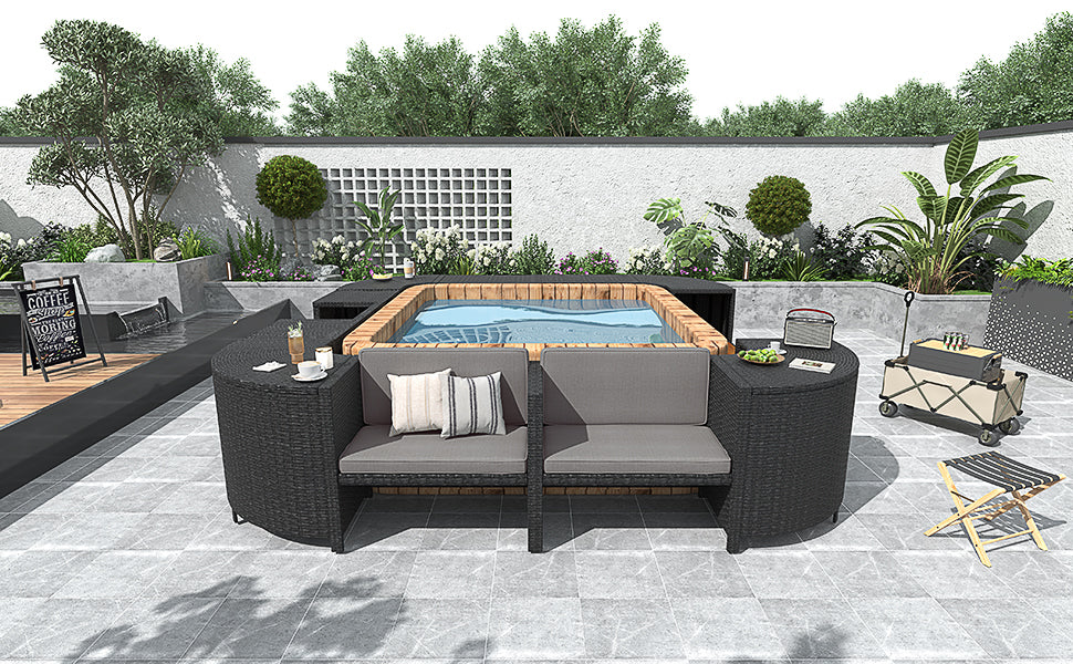 Grey Rattan Sectional Sofa Set Outdoor Patio Furniture