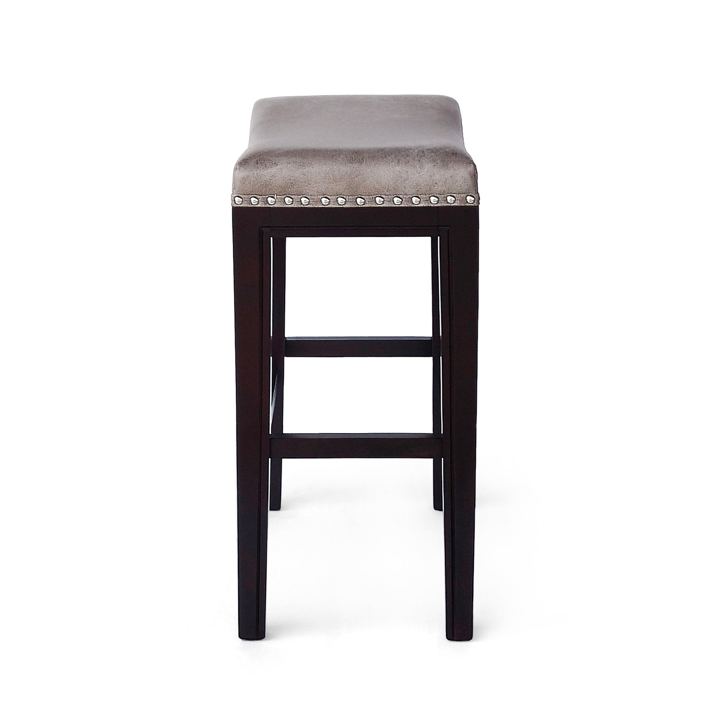 Grey Fabric Bar Stools Set of 2 - Acacia Wood Frame for Dining Room