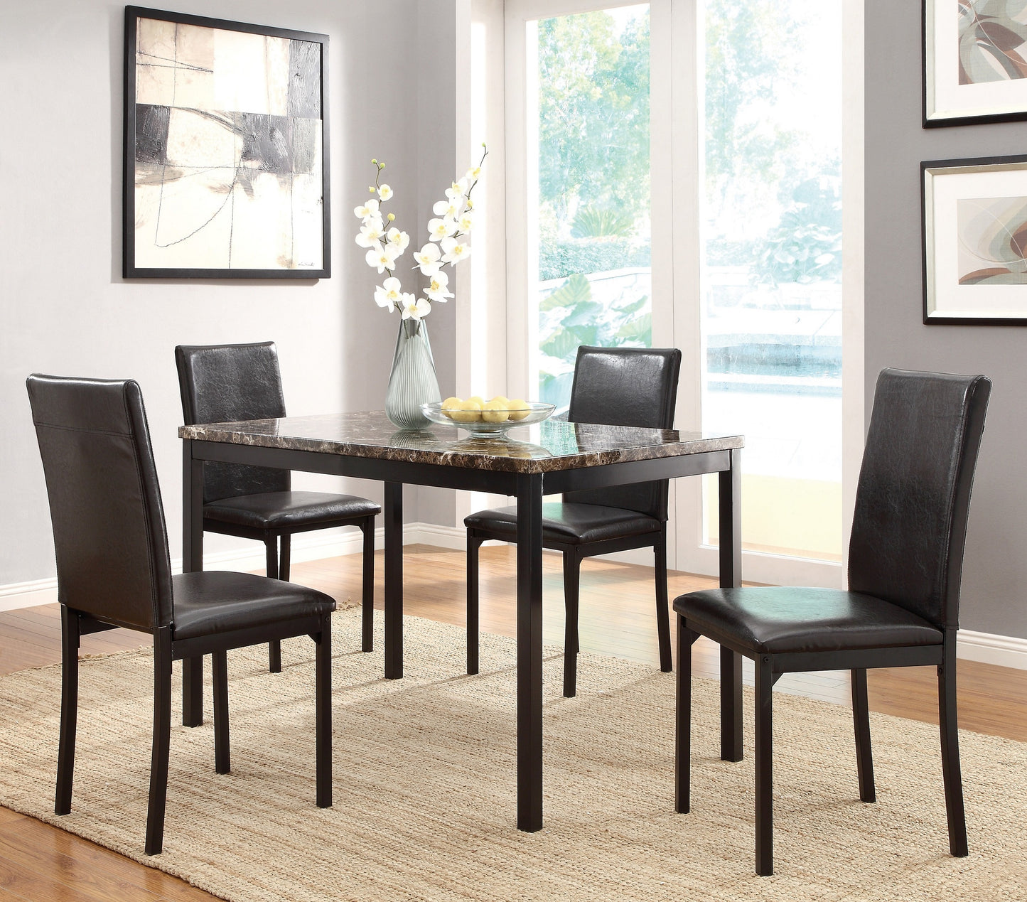 Set of 4 Metal Frame Chairs Brown Faux Leather Dining Side Chairs