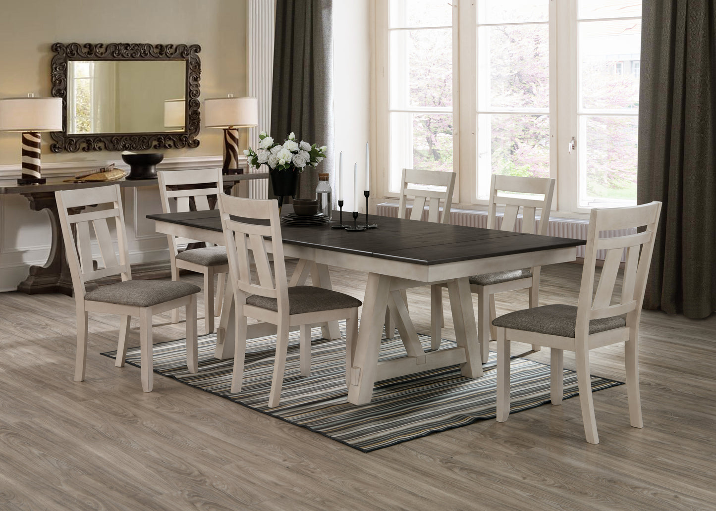 Cream Wood Dining Chairs Set for Cottage Style Kitchen Storage