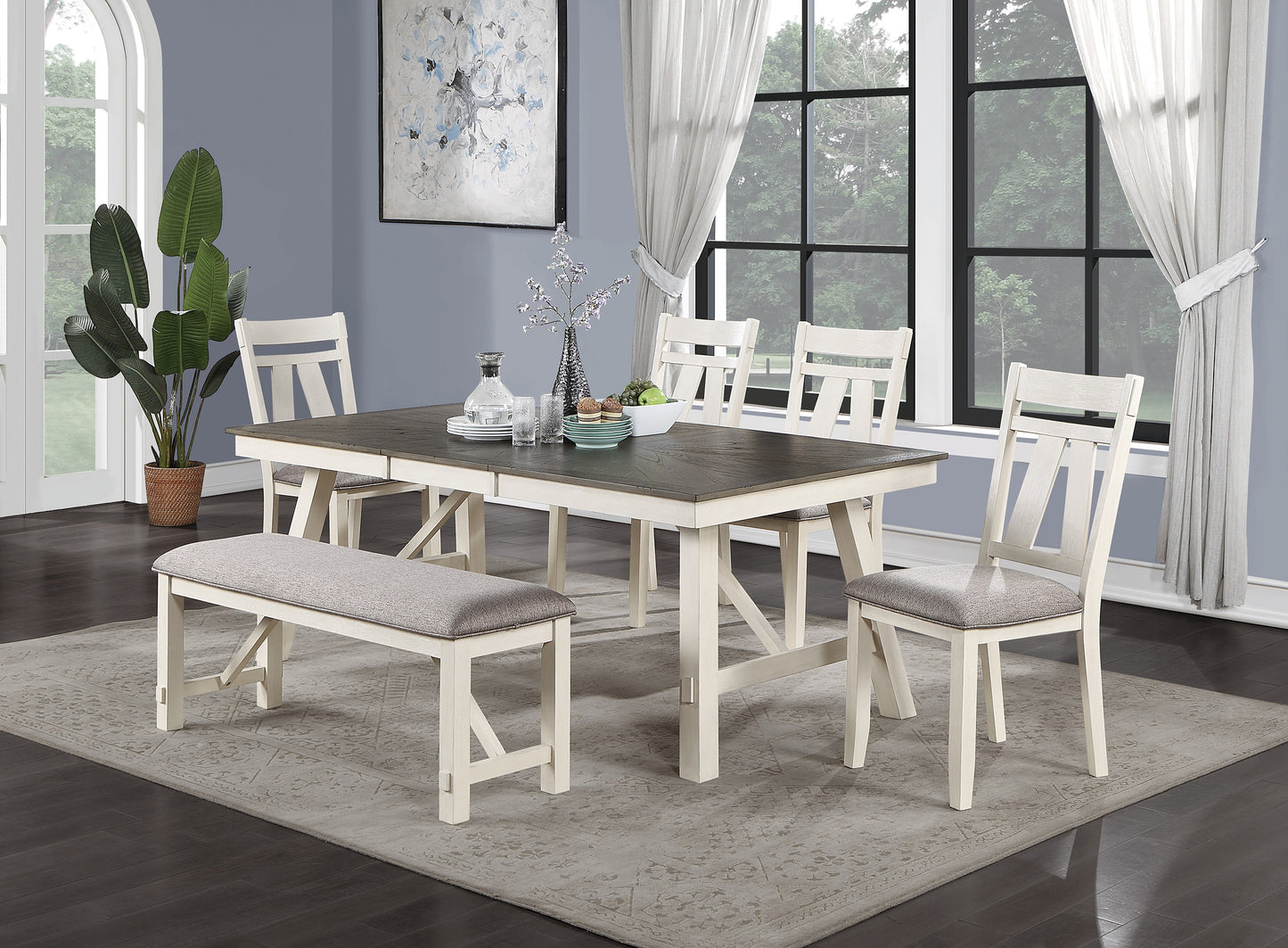Solid Wood Dining Chairs Set Antique White Gray for Dining Room