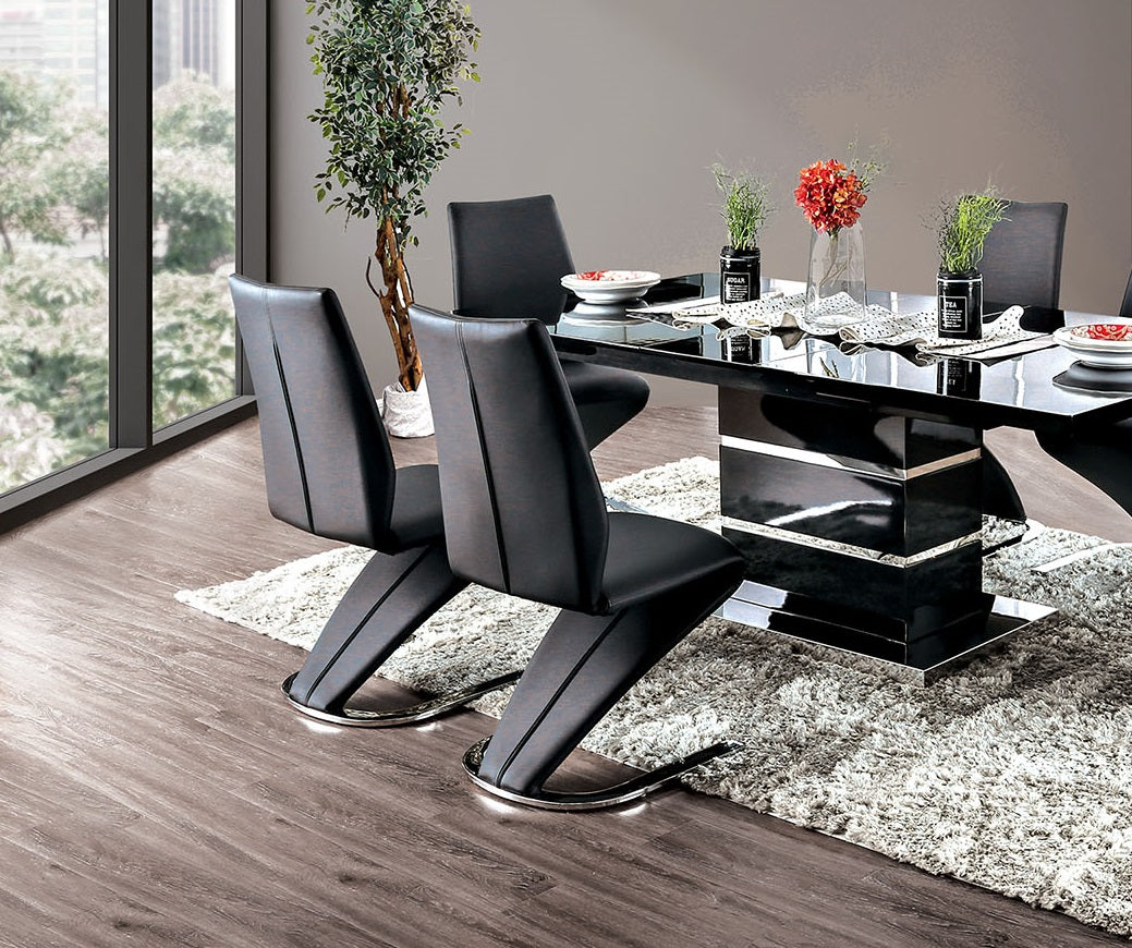Contemporary Z-Shaped Dining Chairs - Black Leatherette, Metal Frame