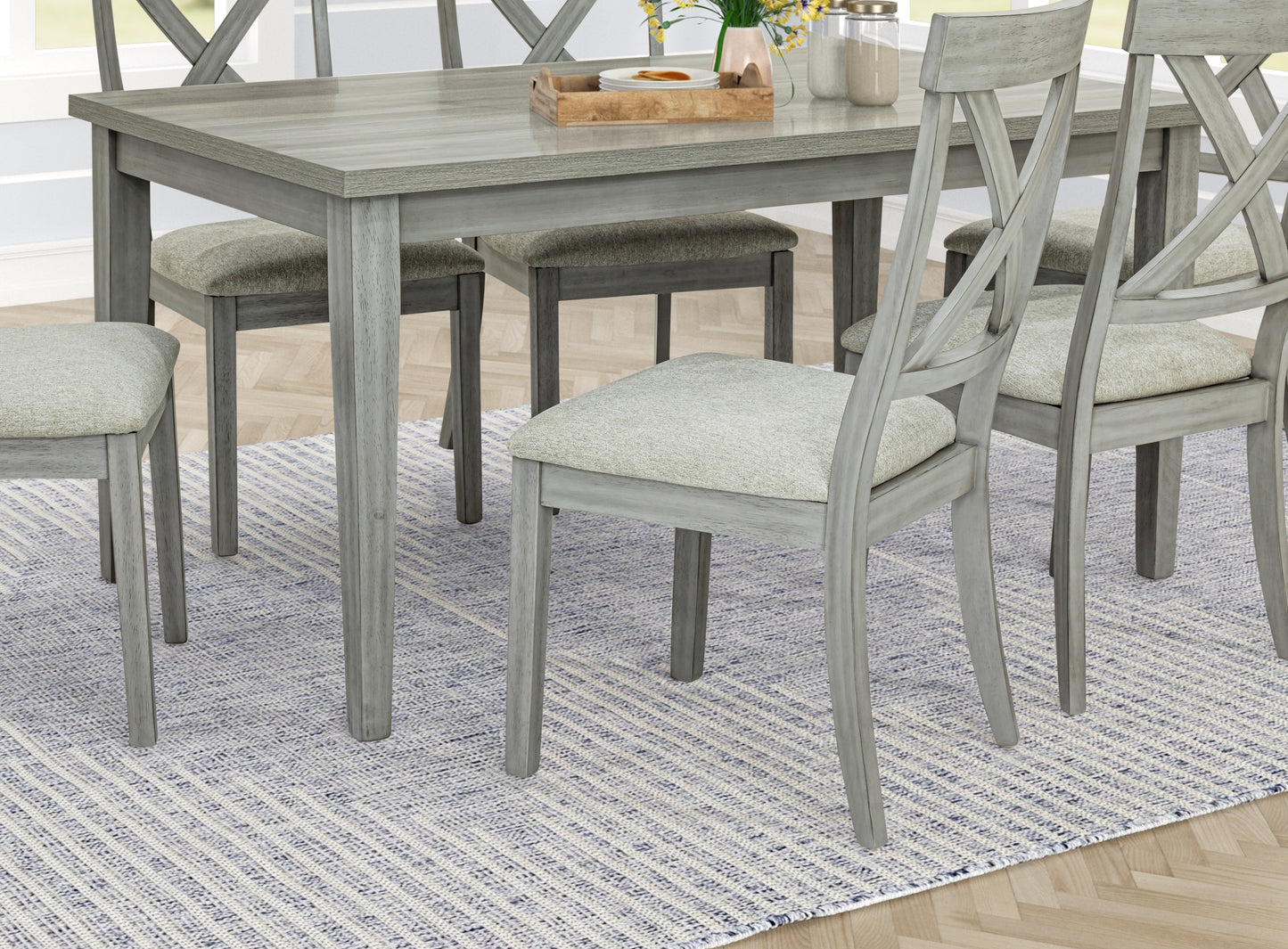 Gray Wood Rectangular Dining Table for Kitchen and Dining Room Storage
