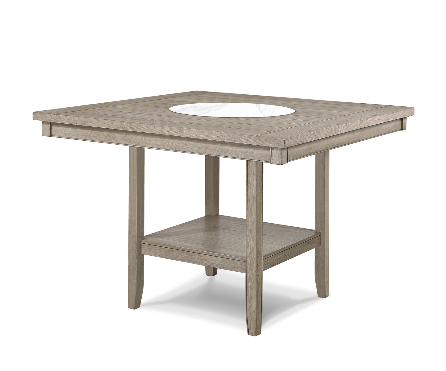 1pc Contemporary Transitional Counter Height Dining Table w 20-Inch Faux Marble Lazy Susan All Tan / Beige Gray Finish Wooden Wood Veneers Solid Wood Dining Room Furniture