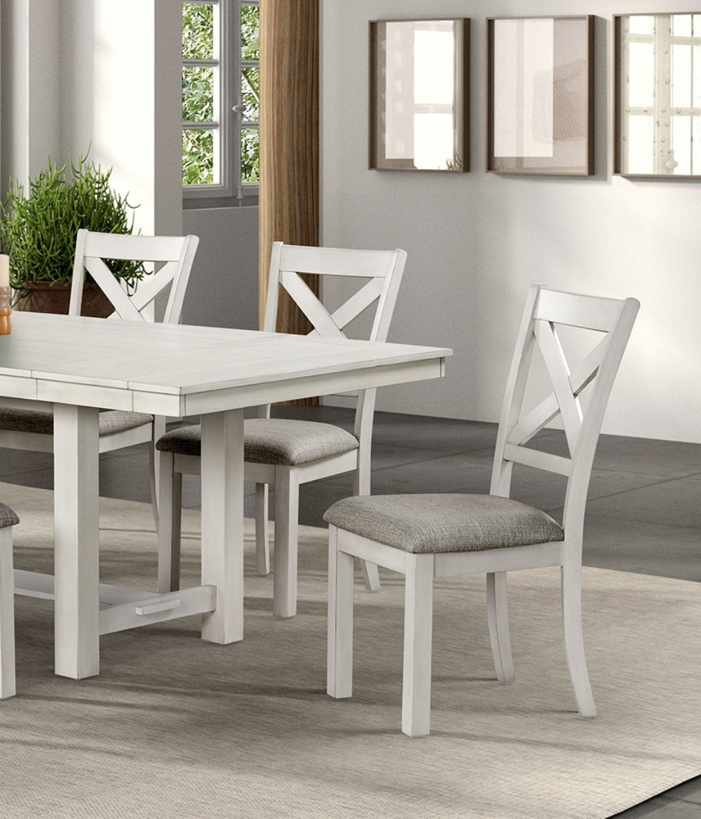 Rustic White Oak Farmhouse 2pcs Dining Chairs Cross Back Wooden Cushion Seat Kitchen Dining Room Furniture
