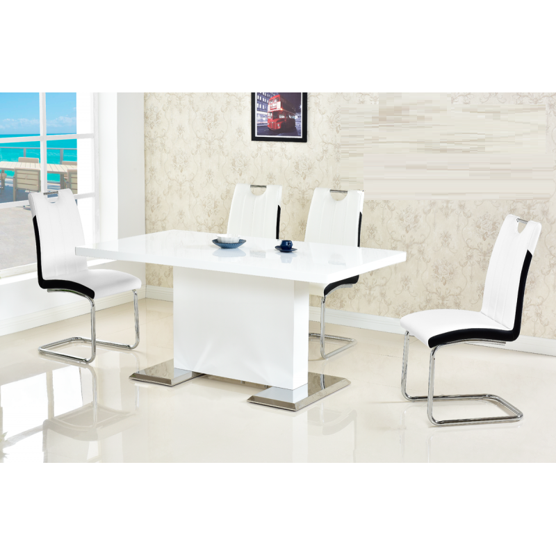 Dining Chair Set of 2, Faux Leather White Side Chairs with Metal Legs - Modern