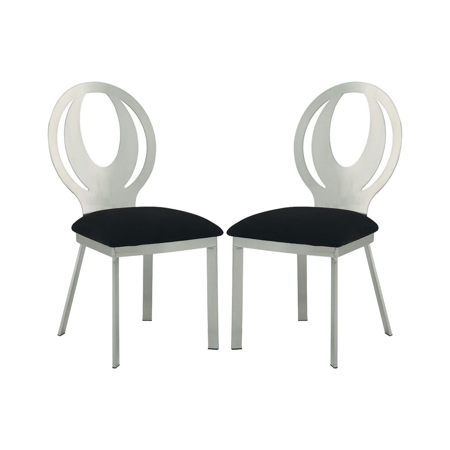 Set of 2 Microfiber and Metal Side Chairs in Silver and Black Finish