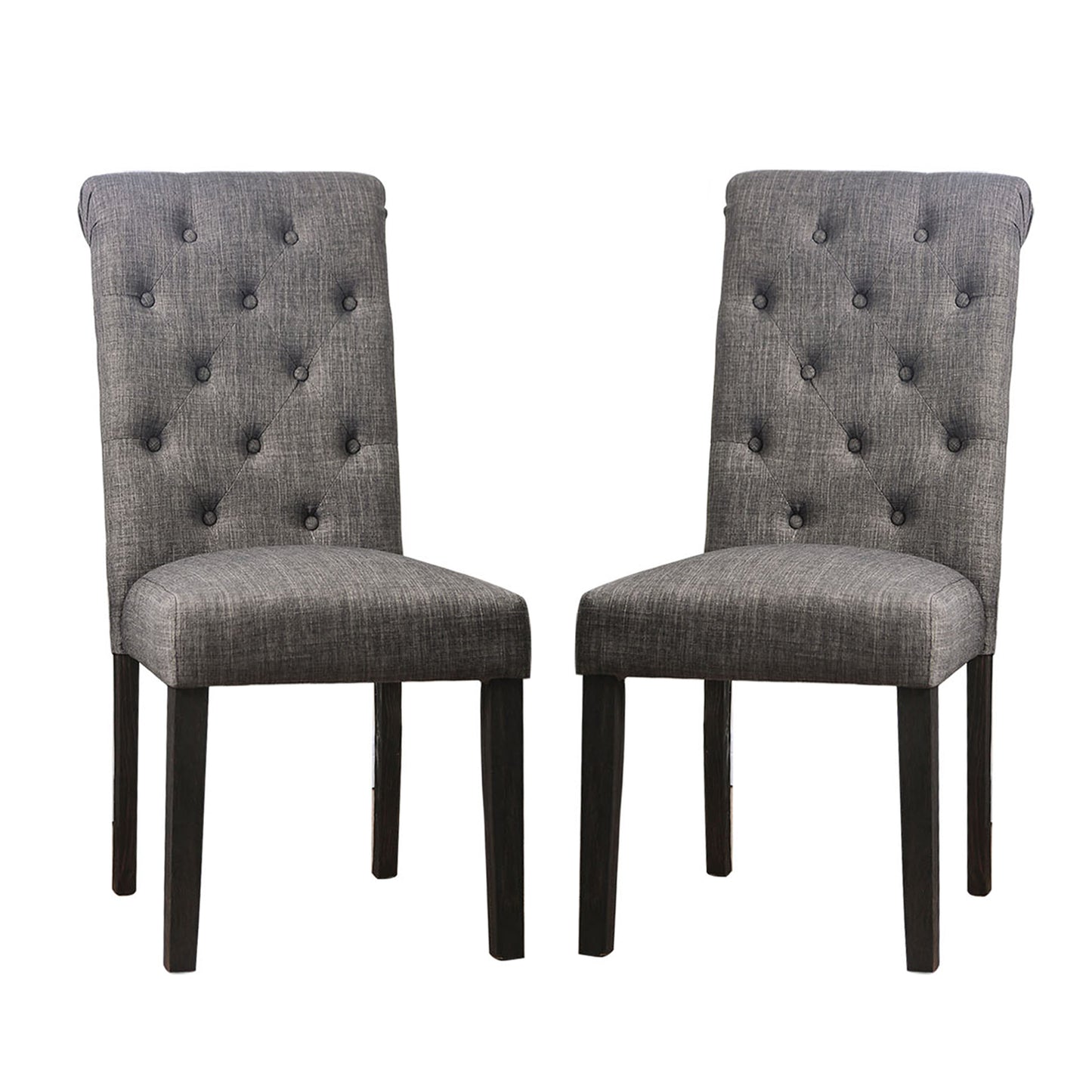 Set of 2 Padded Fabric Dining Chairs in Antique Black and Gray Finish