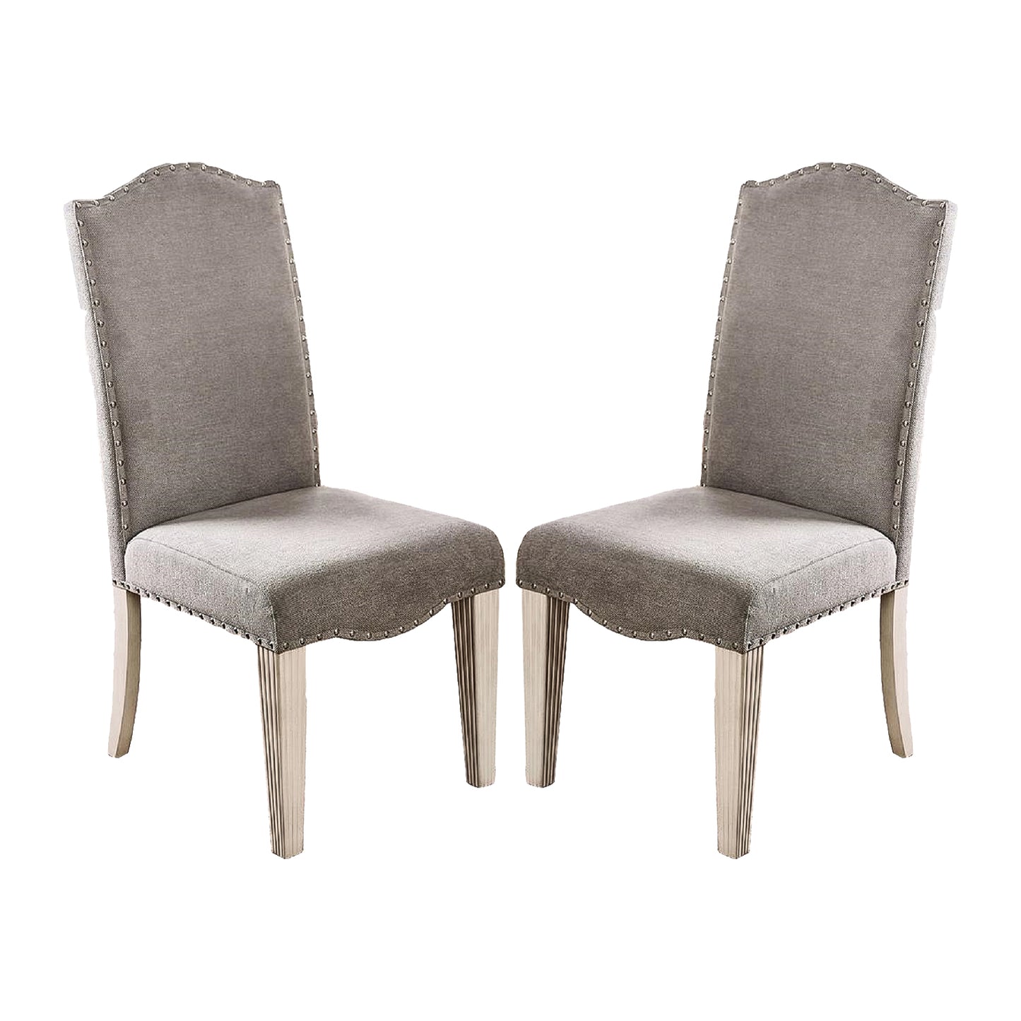 Set of 2 Fabric Parson Chairs in Gray and Antique White