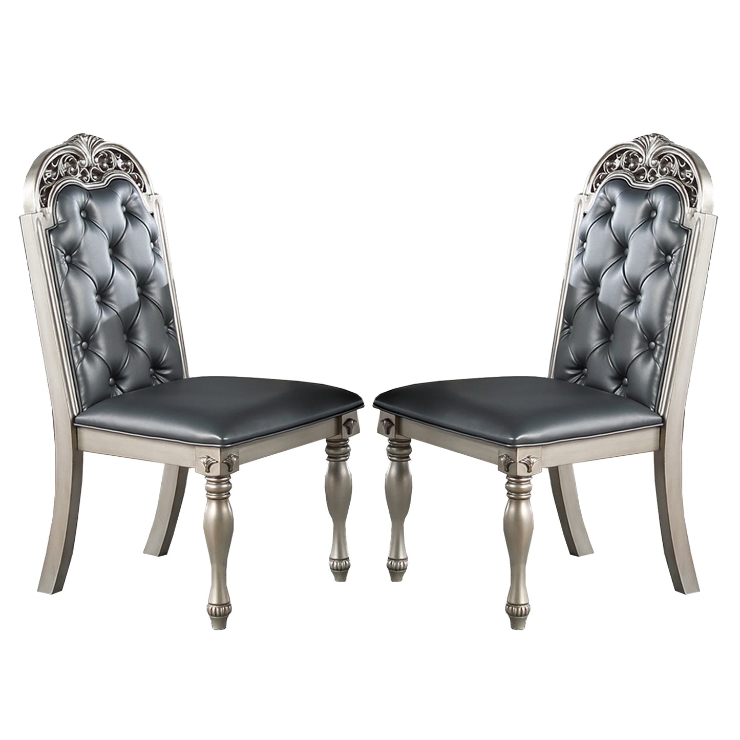 Set of 2 PU Upholstered Dining Chairs, Silver