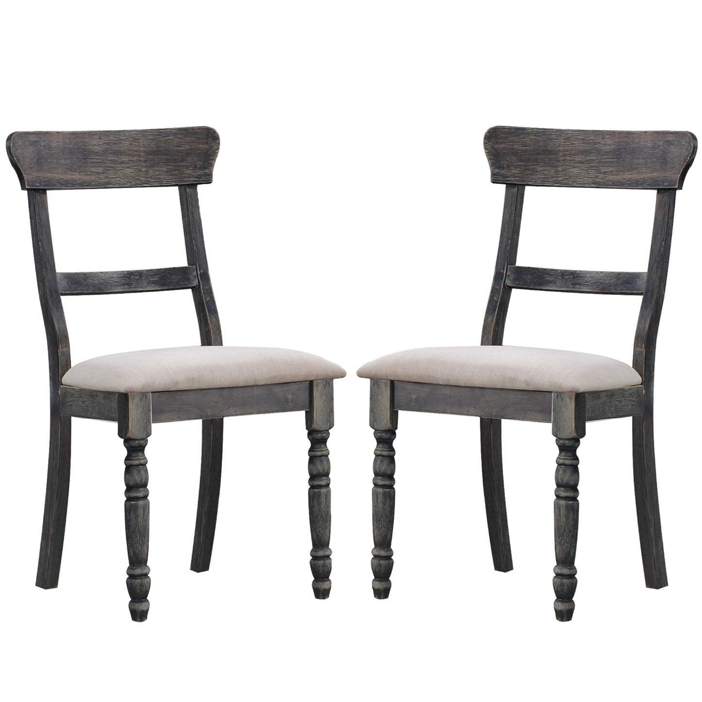 Set of 2 Dining Chairs with Padded Seat Cushion, Light Brown and Weathered Gray