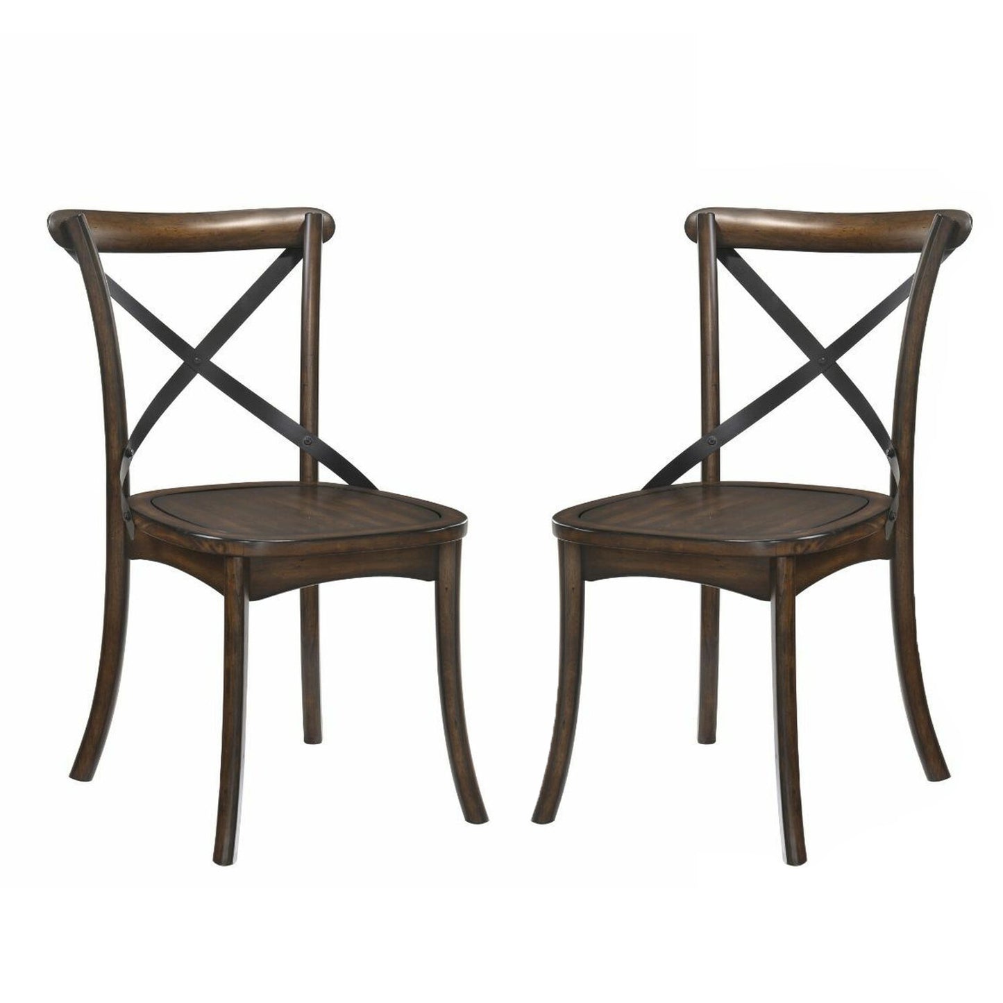 Set of 2 "X" Metal Back Side Chairs, Dark Oak and Black