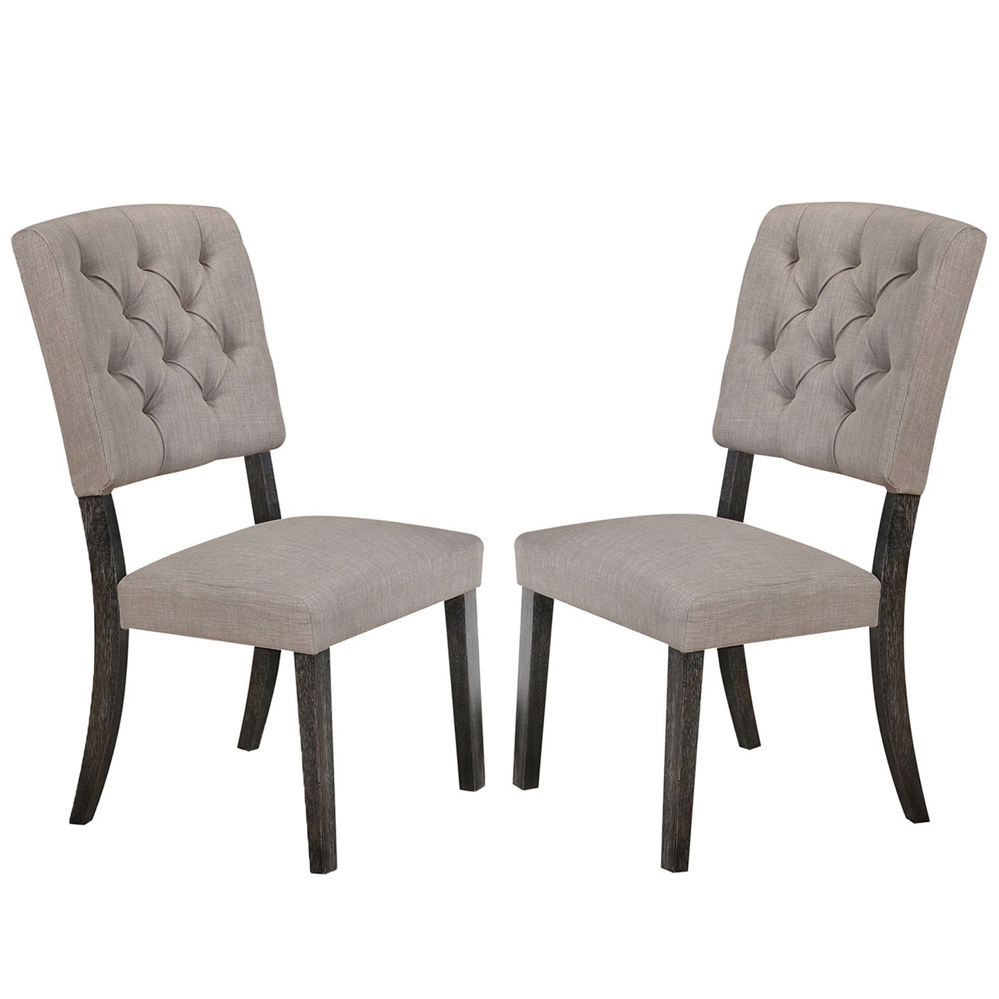 Set of 2 Side Chairs with Fabric Padded Seat and Back, Beige and Weathered Gray Oak