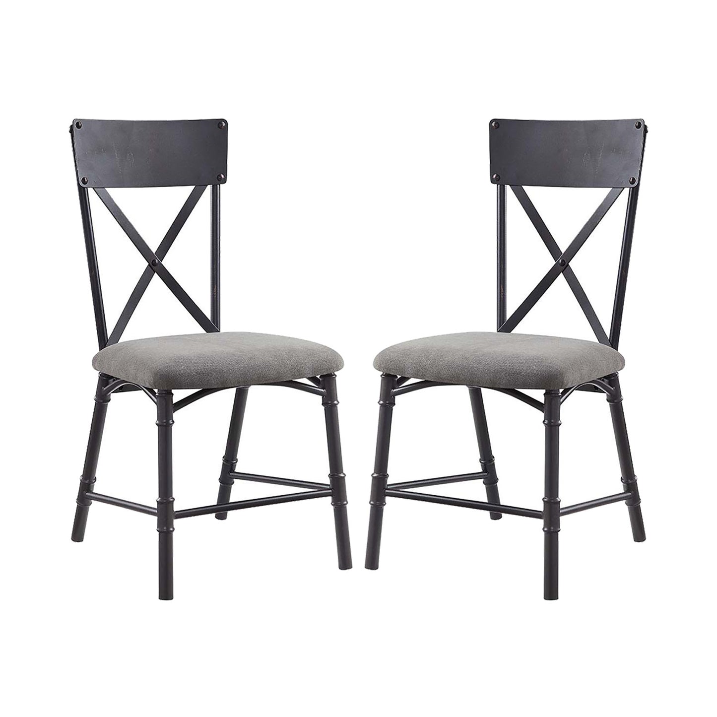 Set of 2 Side Chairs with Seat Cushion, Gray and Sandy Black