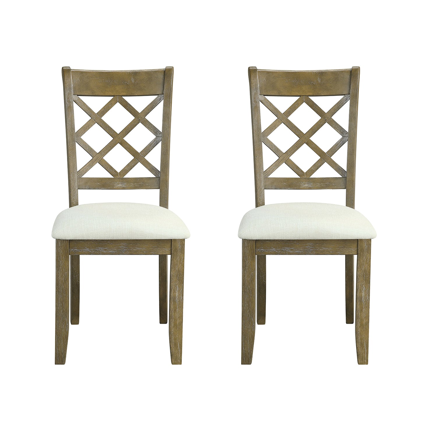Set of 2 Side Chairs with Padded Seat Cushion, Beige and Rustic Oak