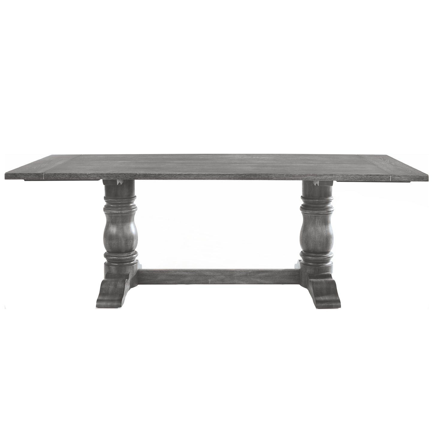 Rectangular Trestle Table with Double Turned Pedestal, Weathered Gray