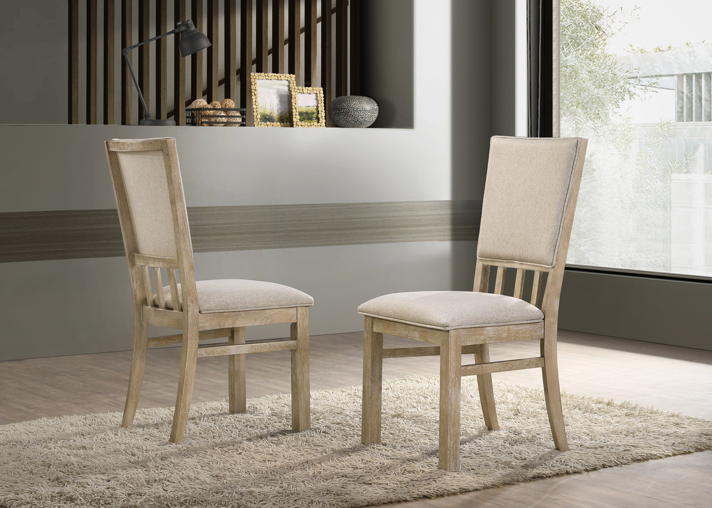 Brutus Set of 2 Reclaimed Wheat 19" Wide Contemporary Fabric Dining Chair