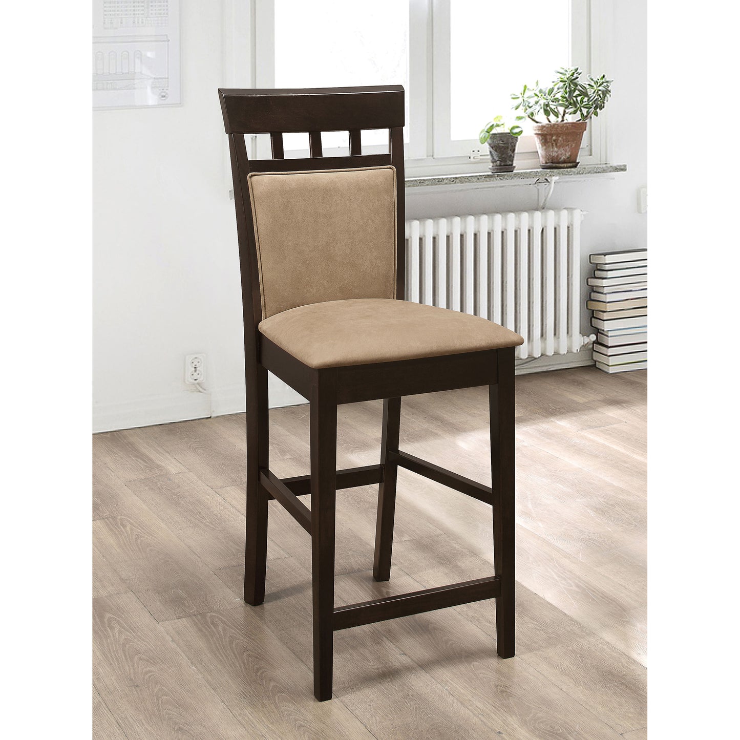 Beige and Cappuccino Upholstered Counter Height Stools (Set of 2)
