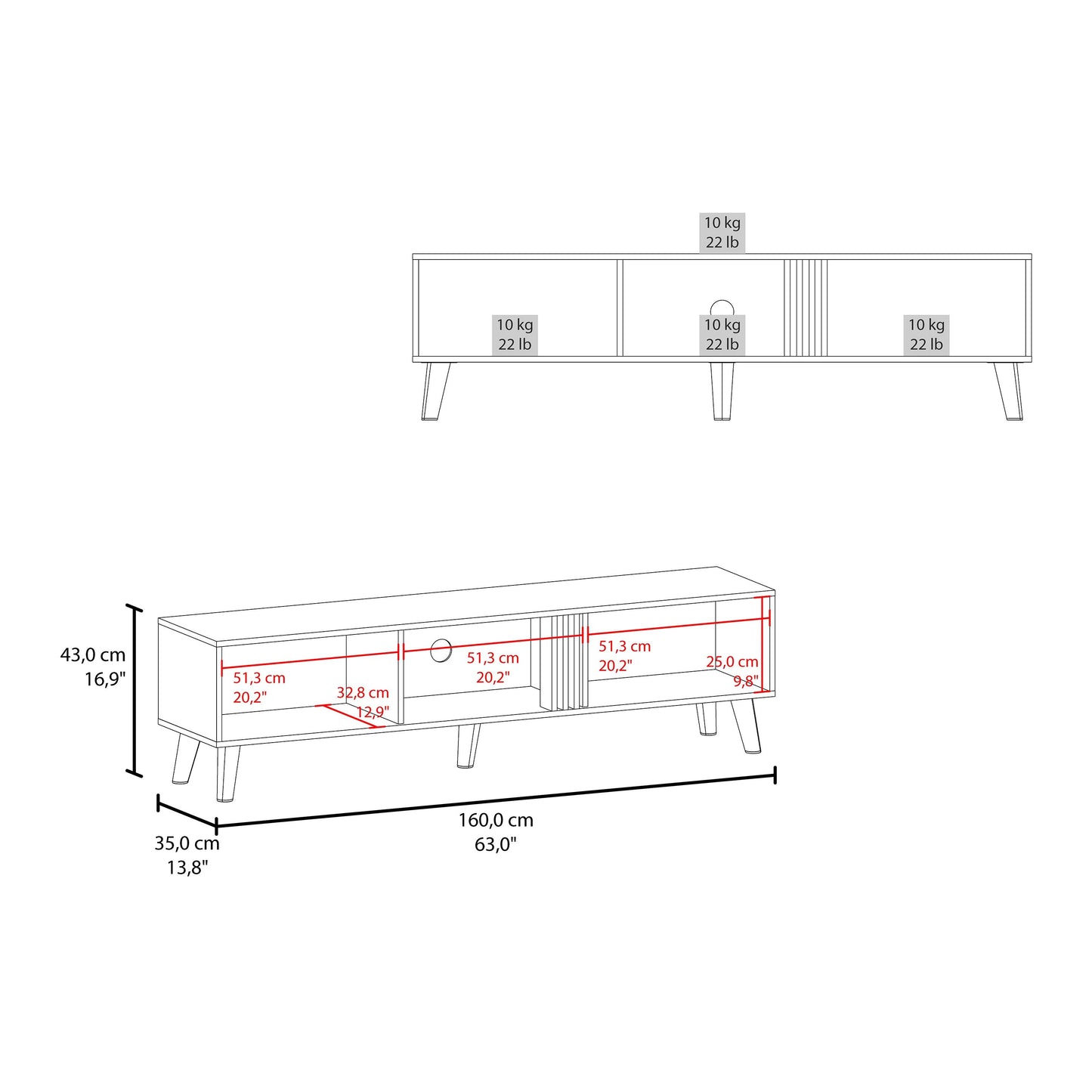 Wenge TV Stand with 2 Doors & Open Storage - 60-69" TVs for Living Room