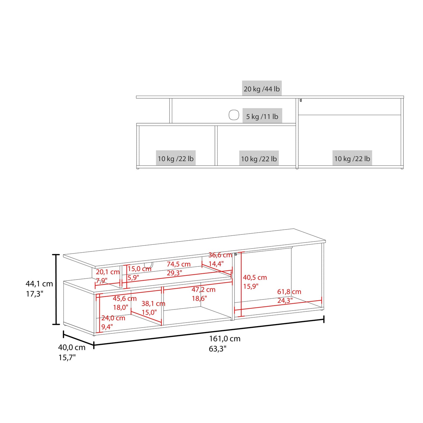60-69 Inch TV Stand Natural White Oak Finish