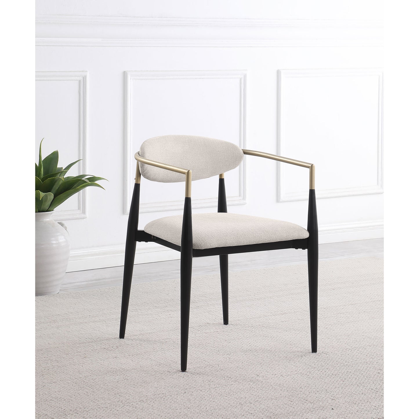 Mistra Beige Fabric Upholstered Dining Arm Chair (Set of 2)
