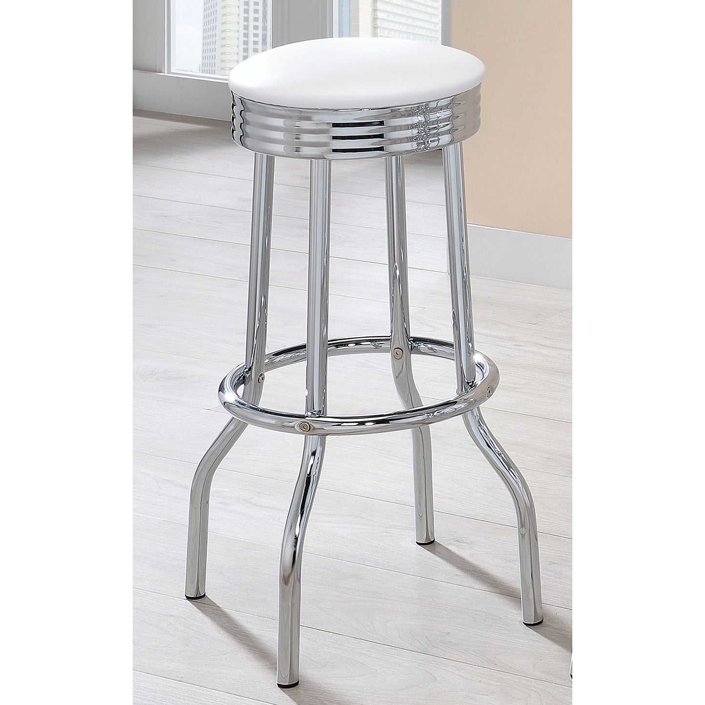 Midge White Upholstered Metal Swivel Bar Stool (2 of Set)